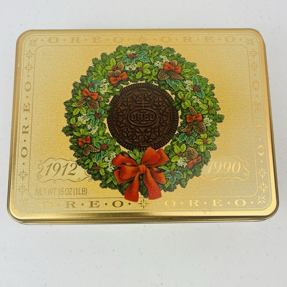 Oreo Christmas Holiday Wishes Storage Tin Container 1990 Collectible‎